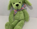 Hysun Toy plush green puppy dog beanbag plaid rainbow ribbon bow - $19.79