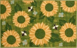 Kitchen Accent Rug (Nonskid Back) (17&quot; X 28&quot;) Suflowers &amp; Bees On Green, Nr - £15.02 GBP