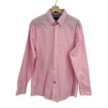 Tommy Hilfiger shirt L 16 1/2 checkered pink white slim long sleeve butt... - £15.69 GBP