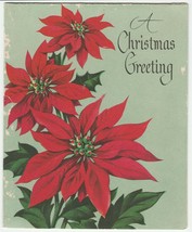Vintage Christmas Card Poinsettia Flowers Mint Background American Greetings - $6.92