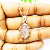 925 Sterling Silver Rose Quartz Necklace Handmade Jewelry Gemstone Necklace - $32.69