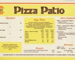 Pizza Patio Placemat Menu 1960&#39;s Canadian Restaurant Chain - $15.84