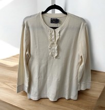 NWT American Living Tops Womens Size XL Ivory Ruffle Henley Cotton LSlee... - $19.75
