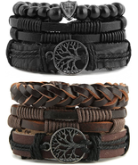 Genuine Leather Tree of Life Bracelet with Tiger Eye and Lava Rock Beads - $298.55 MXN