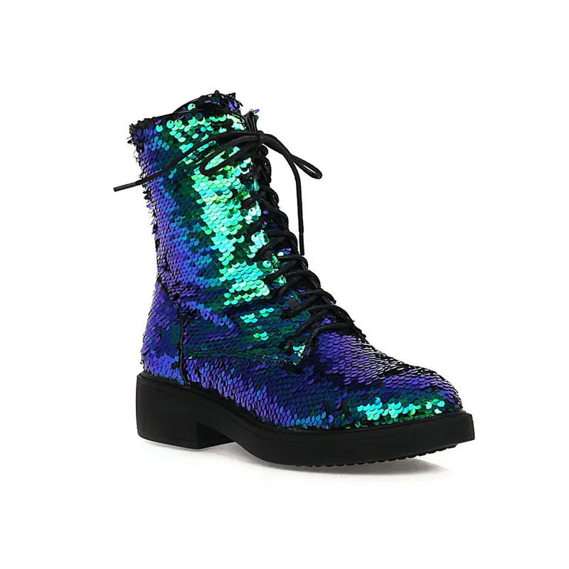 Womens  Up Glitter Combat Boots  Heel Sequin Ankle Booties Goth  Platform Boots  - £226.02 GBP