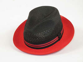 Men's Bruno Capelo Hollywood 2-Tone Straw Style Fedora Hat HW795 Black/Red image 3