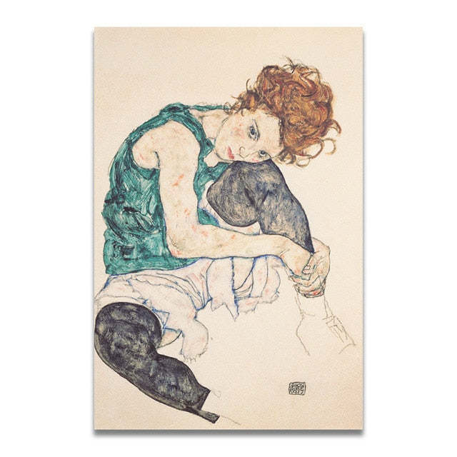 Egon Schiele Body Color Delineation Sketch Figure Wall Pictures HQ Canvas Print Item image 5