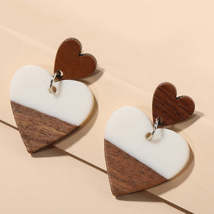 Exaggerated Geometry Heart-shaped Wood Acrylic Earrings For Women - £4.40 GBP