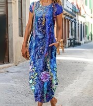 Blue Abstract Print Maxi Cap Sleeve Women’s Plus Size 2XL - $35.93 CAD