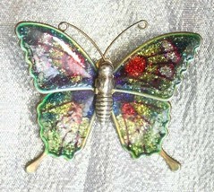 Elegant Glitter Enamel Butterfly Gold-tone Brooch 1970s vintage - £9.80 GBP
