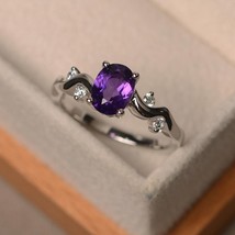 14k White Gold Plated 2.00 Ct Oval Simulated Amethyst Engagement Solitaire Ring - £124.49 GBP