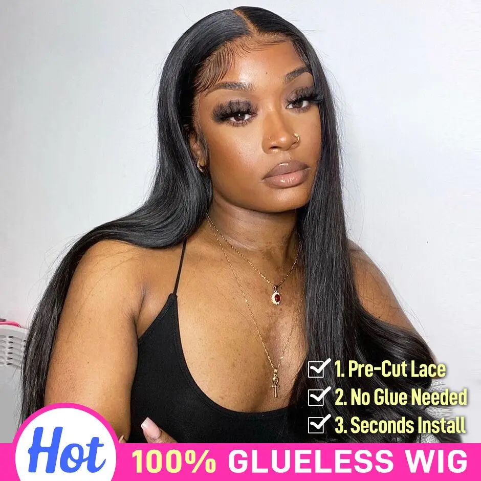 Wear Go Glueless Straight Wig Pre-Cut HD Lace Air Wig Preplucked Glueless W - £65.86 GBP+