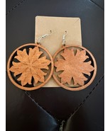 Wooden Die-Cut Flower  Trendy Female Earrings Light Wood - $8.90