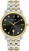 Bulova Men&#39;s Classic Sutton 3-Hand Diamond Two Tone Stainless Steel, Bla... - £275.29 GBP