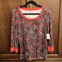 NWT Jones New York Sport Top Shirt Womens XL Fire Red Paisley Long Sleev... - $17.82