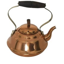 Vintage Portugal Copper Copral Tea Kettle Pot  8&quot; Tall Wooden Handle Col... - $29.69