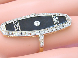 Estate Art Deco .67ctw Diamond Black Onyx 18K RIGHT-HAND Long Cocktail Ring - £2,211.63 GBP