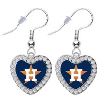 NEW Houston Astros Baseball Crystal Heart Earrings Pierced Dangle MLB Baseball - £19.74 GBP