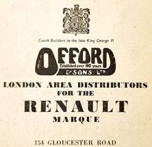 1954 Offord Renault Marque London Dealership Advertisement Automobilia E... - $10.00