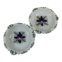 Vtg Anchor Hocking White Milk Glass Trinket Jewelry Candy Nut Dish Pansy Violet - £29.40 GBP