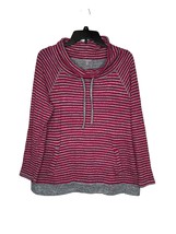 Talbots Women&#39;s Sweatshirt Striped Pullover Cowl-Neck Kangaroo Pocket Re... - $22.76