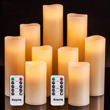 Set Of 9 Ivory Real Wax Pillar Led Candles With 10-Key Remote And Cycling 24 - £28.41 GBP