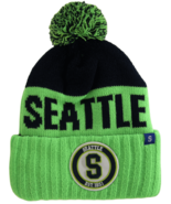 Seattle S Patch Fade Out Cuffed Knit Winter Pom Beanie Hat (Green/Navy) - £11.95 GBP