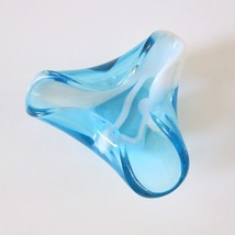Art Glass Ashtray Blue White Handmade Vintage Glass Trinket Dish 4 Inches - £22.01 GBP