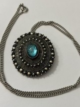 Vintage Jerusalem 925 Necklace with Blue Glass Pendant/Brooch - $112.19