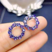 1.20 Ct Round Cut Simulated Tanzanite Gold Plated 925 Silver Women&#39;s Earrings - £87.04 GBP