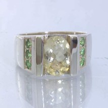 Yellow Labradorite Green Tsavorite Garnet 925 Sterling Ring size 9.5 Design 659 - £96.36 GBP
