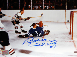 Hull Scores on Bower Autographed 8x10 - Toronto Maple Leafs - Chicago Bl... - $90.00