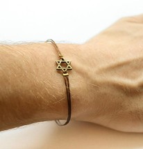 Star of David bracelet for men, bronze charm, brown string, Jewish gift ... - $10.00+