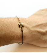 Star of David bracelet for men, bronze charm, brown string, Jewish gift for him - $10.00 - $12.00
