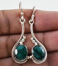 925 Sterling Silver Emerald Gemstone Artisan Dangle Earrings Women ES1265 - £48.91 GBP