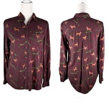 Beach Lunch Lounge Alana Button Down Shirt Top S Maroon Dog Dogs Collar - £15.13 GBP