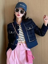 Small Fragrance Tweed Jacket Coat Women Korean Fashion Sweet Woolen Short Coats  - £54.90 GBP