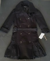 NWT Women&#39;s Rampage Black Lace Belt Button Up Trench Coat 3/4 Jacket Siz... - £119.93 GBP