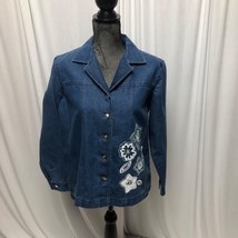 Breckenridge Jean Jacket Womens Petite Medium Embroidered Button Up Blue... - $14.89