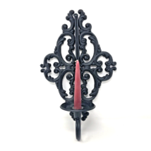 Black Wrought Iron Gothic Wall Hanging Candle Sconce VTG Victorian Heavy... - $29.99