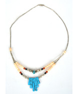 Southwestern Liquid Silver Turquoise Shell Heishi Beads Coral Necklace B... - $91.63 CAD