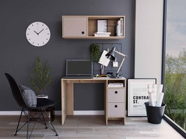 39" Taupe Computer Desk With Two Cabinets Two Drawers - $10,029.12 MXN