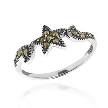 Captivating Star Marcasite Gemstone .925 Silver Ring-6 - £9.65 GBP