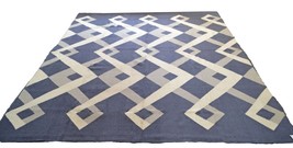 Huge Kilim Rug Navy Grey Wool Indian Extra Large Hand Woven 240x300cm 8ft x 10ft - £390.23 GBP