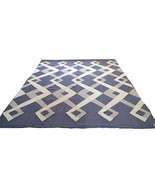 Huge Kilim Rug Navy Grey Wool Indian Extra Large Hand Woven 240x300cm 8f... - £385.54 GBP