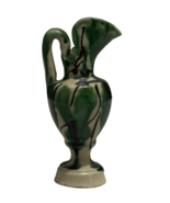 Mexican Pottery Drip Glazed Pitcher Green Swirl Hand Thrown Vase Vintage - $267.99 MXN