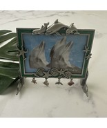 Vintage Y2k Rocking Dolphin Picture Frame Silver Metal Ocean Animal Shells - $34.23 CAD