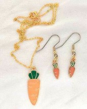Funky Carrot Necklace Earrings Set Easter Bunny Rabbit Garden Vegan Food Jewelry - £10.20 GBP