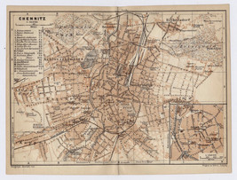 1910 Antique City Map Of Chemnitz Formerly KARL-MARX-STADT / Saxony Germany - £15.91 GBP