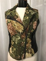Vince Camuto Women&#39;s Vest Fabric Faux Leather Full Zip Women&#39;s Floral Si... - $38.61